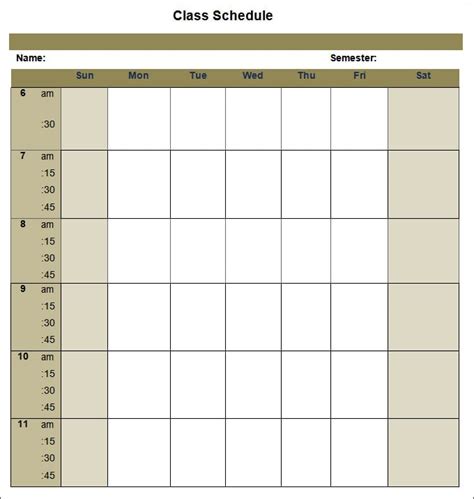 College Class Schedule Template Printable Printable Templates