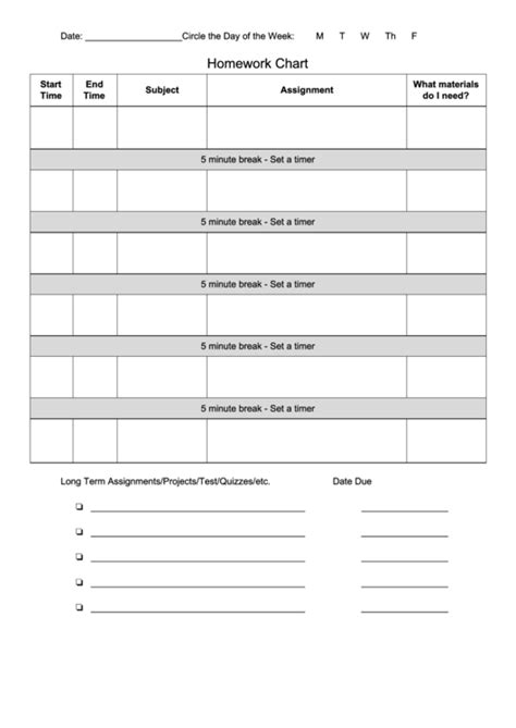 Daily Homework Chart Template Printable Pdf Download