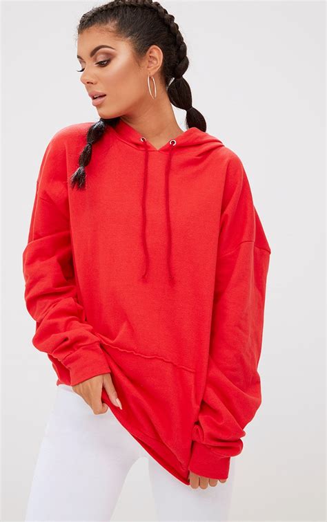 red oversized hoodie tops prettylittlething uae