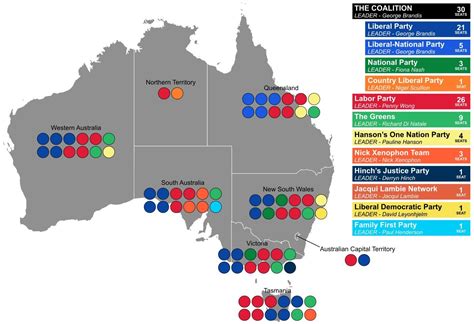 Map : Australian Senate as elected at the 2016 Full Senate Election. (The composition has 