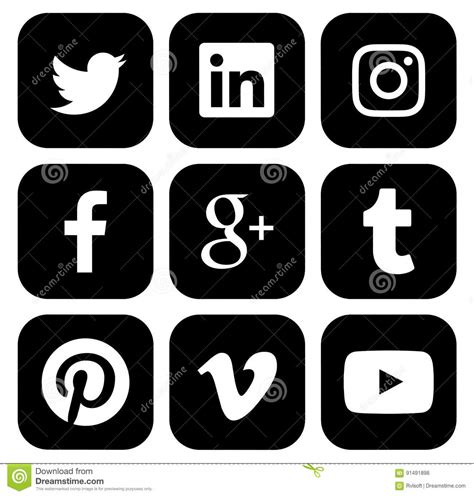 Collection Of Popular Social Media Black Logos Editorial Stock Photo