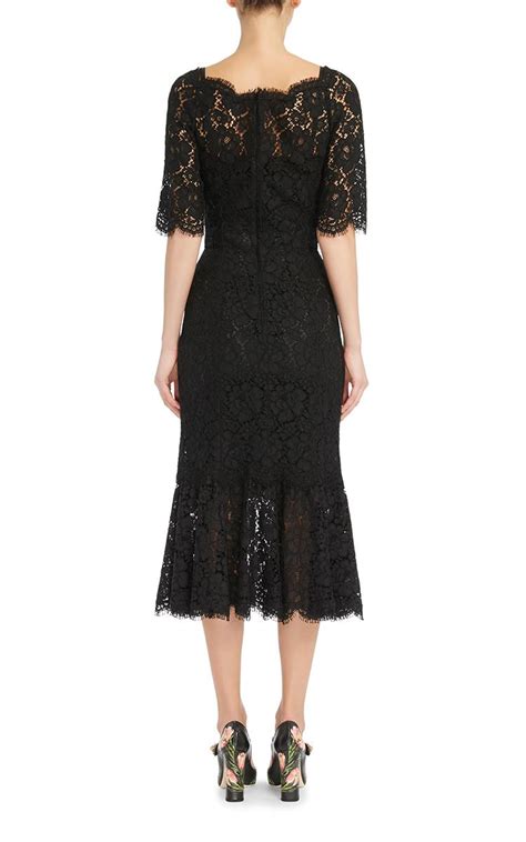 Lyst Dolce And Gabbana Ruffled Hem Lace Dress In Black