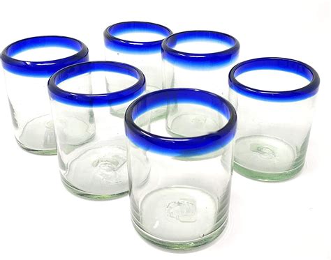 cobalt blue rim tumbler glasses set of 6 10 oz each dos sueños