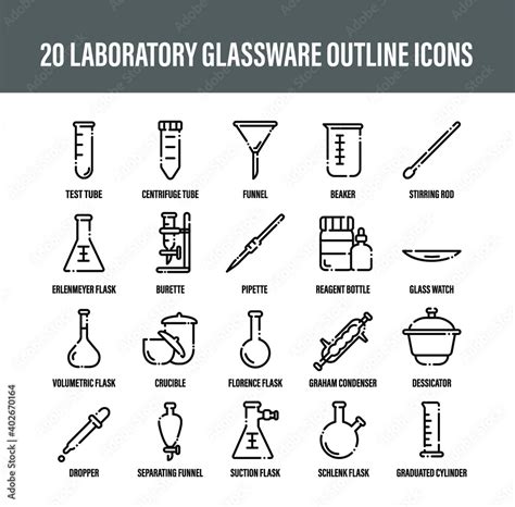 Laboratory Glassware Icon Set Outline Science Icon Glassware Chemistry Glassware Vector