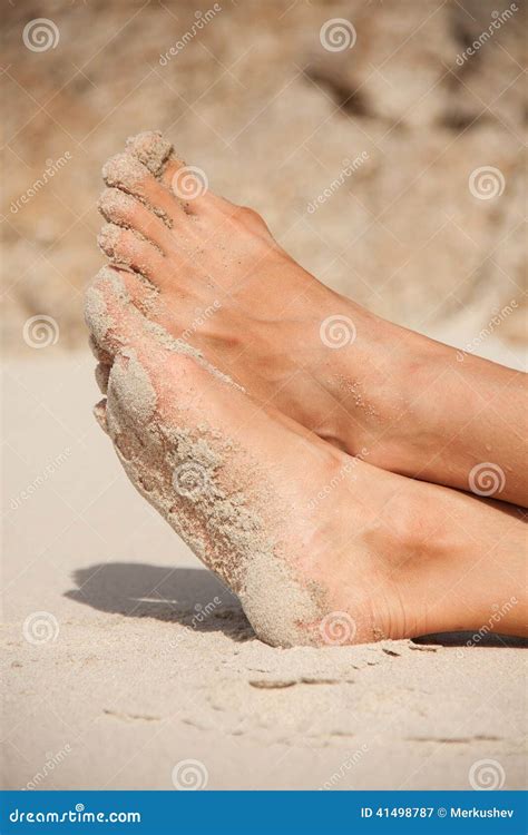 Women S Feet In The Sand Stock Image Image Of Sunlight 41498787