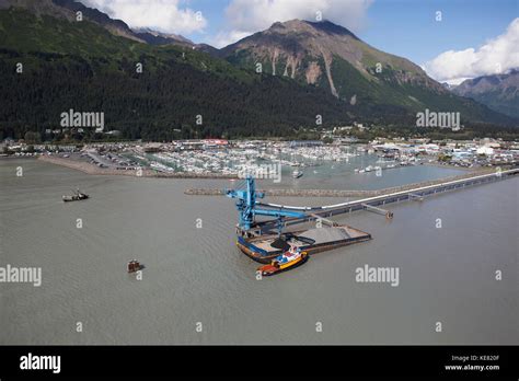 Aerial View Of Coal Pipeline And Barge In Resurrection Bay Seward