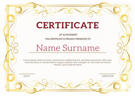 Vintage Golden Classic Certificate Of Achievement Template 345442