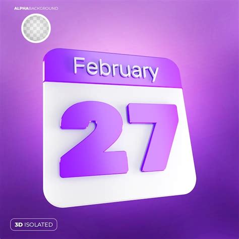 Premium Psd Calendar 27 February 3d Premium Psd