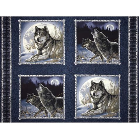 Wolves Panel Navy Deer Fabric Fabric Panel Quilts Wildlife Quilts