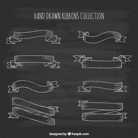 Hand Drawn Ribbons Collection In Blackboard Style Vector Free Download