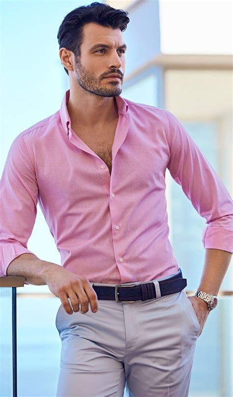 pink shirt grey pant black belt outfit for men mens casual outfits summer stylish mens outfits