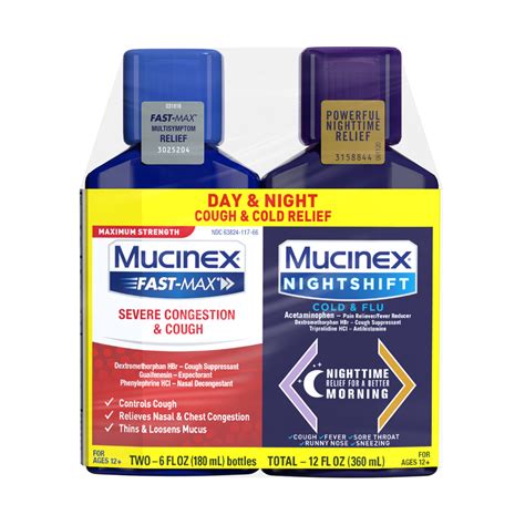 Maximum Strength Mucinex Fast Max Severe Congestion And Cough Mucinex Nightshift Cold And Flu
