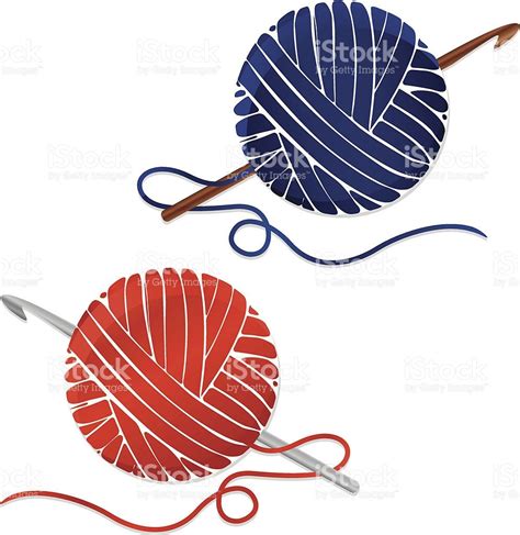 Two Stylized Balls Of Yarn With Crochet Hooks And Loose Yarn Use As Illustration