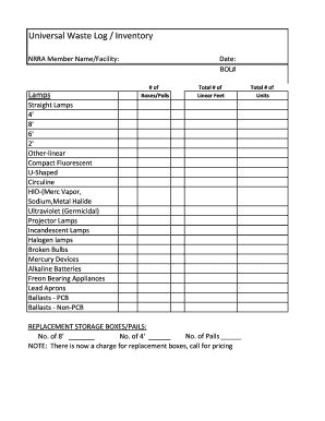 Fillable Online Universal Waste Log Inventory Nrra Fax Email Print