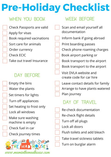 Pre Holiday To Do List Holiday Packing Lists Holiday Packing