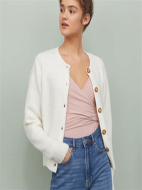 Buy Handm Women White Ribbed Cardigan Sweaters For Women 11555262 Myntra