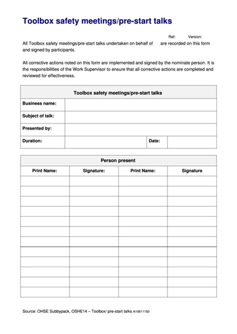 Toolbox Safety Meeting Template