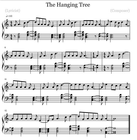 Possible Un Homme Riche Pendant ~ Hanging Tree Piano Sheet Music Hier Cent Ans Processus