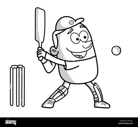 Cricket Chauves Souris Homme Dessin Animé Joueur De Cricket