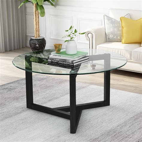Furniture of america walton traditional glass coffee table. Round glass coffee table modern cocktail table Living room ...