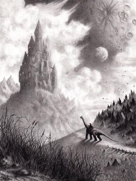 fantasy dinosaur castle, whimsical pencil drawing ... You can also able to view large images and free download pencil sketch photograph from our site.