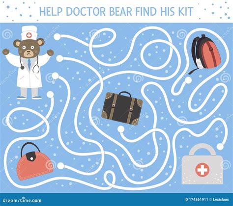Medical Maze for Children. Preschool Medicine Activity. Funny Puzzle