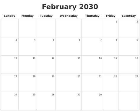 February 2030 Make A Calendar