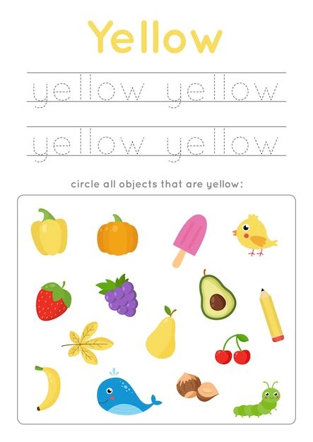 Premium Vector Color Learning Worksheet For Preschool Kids Yellow