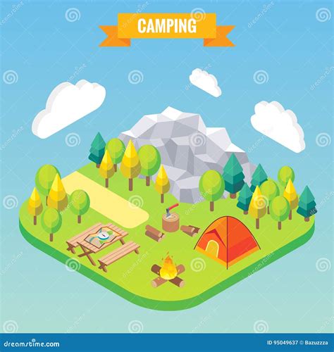 Camping Isometric Concept Vector Illustration In Flat 3d Style