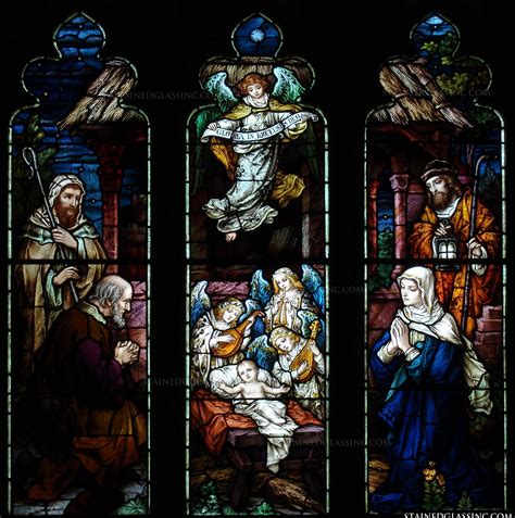Nativity With Angels And Shepherds Religious Stained Glass Window