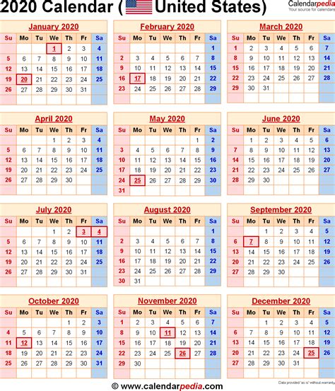 Calendar 2020 United States Calendar Printables Free Templates