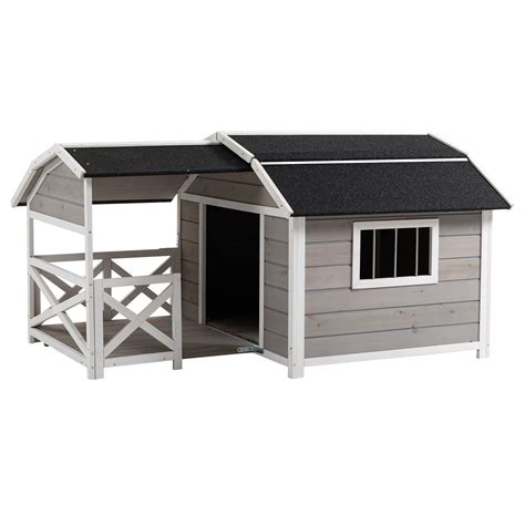 Buy Pawhut Outdoor Dog House Cabin Style Wooden Raised Dog Shelter
