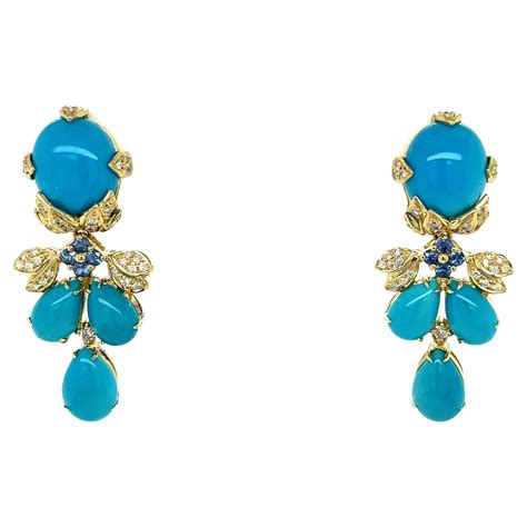 S Persian Turquoise Diamond Platinum Long Earrings At Stdibs