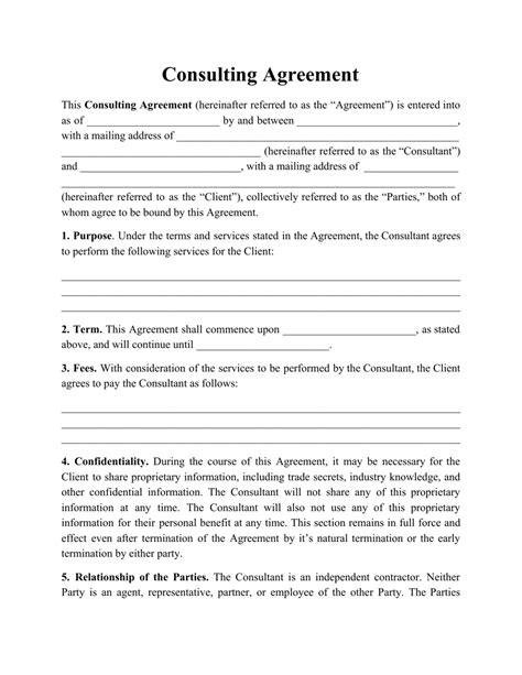 Consulting Service Agreement Template Free Sample Example And Format