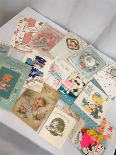 Lot Of 15 Vintage Baby Birth And 1st Birthday Greeting Cards 1960s