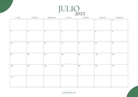 Calendario Julio 2023 ️ Para Imprimir