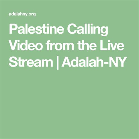 Palestine Calling Video From The Live Stream Adalah Ny