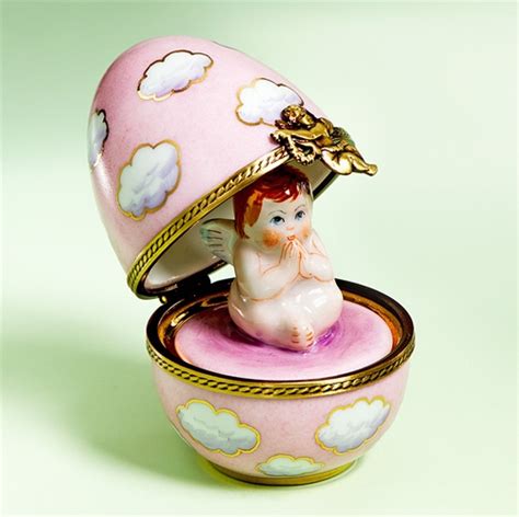Limoges Cherub In Pink Egg With Clouds Box The Cottage Shop