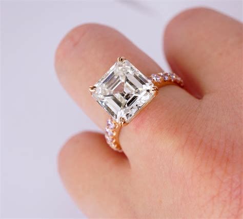Gia Certified 4 54 Carat Asscher Cut Engagement Ring With Natural Pink Diamonds For Sale At