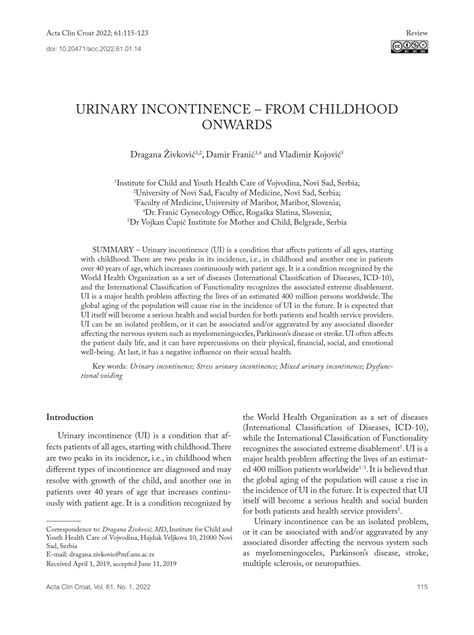 Pdf Urinary Incontinence From Childhood Onwards