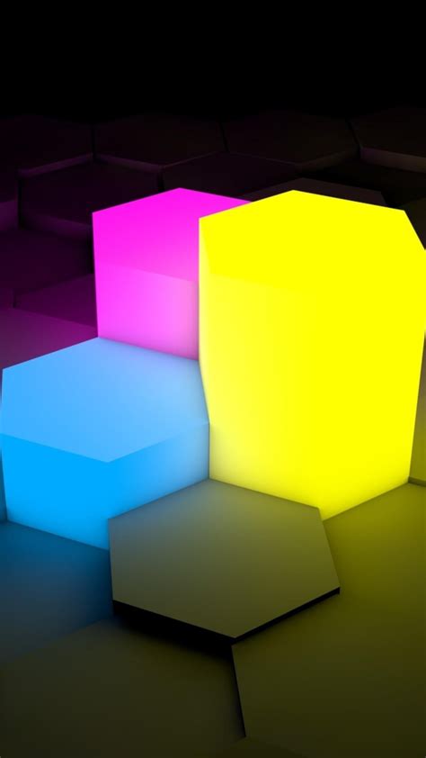3d Neon Hexagons Backiee