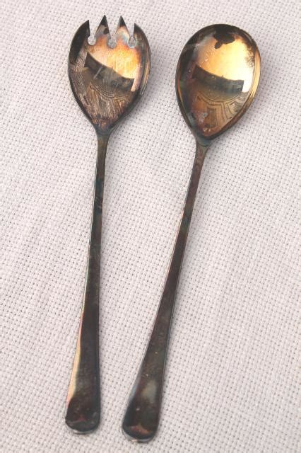 Vintage English Sheffield Silver Plate Salad Servers Spoon And Fork In