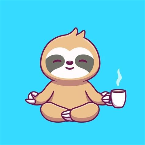 Cute Sloth Yoga Holding Coffee Cartoon In 2021 Sloth Cartoon Cute