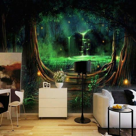 3d Enchanted Forest Waterfall Wall Mural Wallpaper Living Room Bedroom