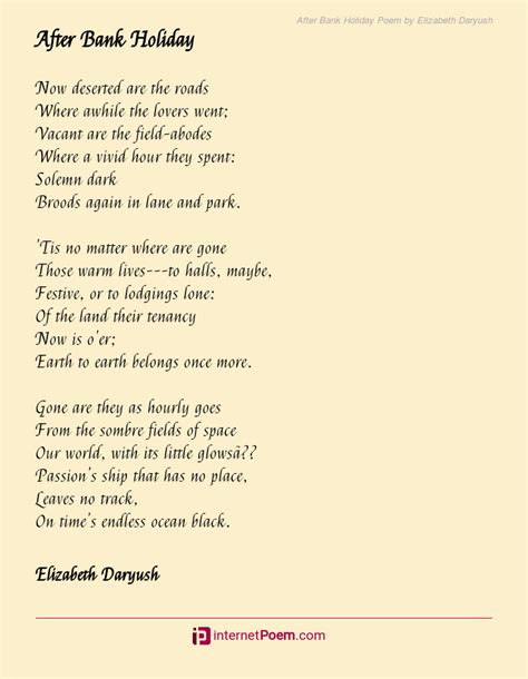 After Bank Holiday Poem By Elizabeth Daryush