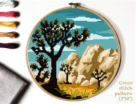 Animals modern cross stitch pattern. Joshua Tree national park Modern Cross Stitch Pattern ...
