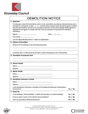 Demolition Form Fill Online Printable Fillable Blank PdfFiller