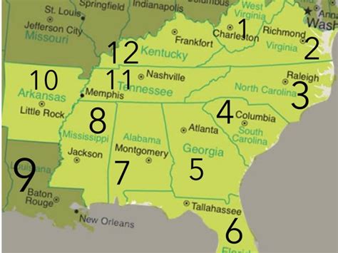 Southeast Region States And Capitals Map Quiz