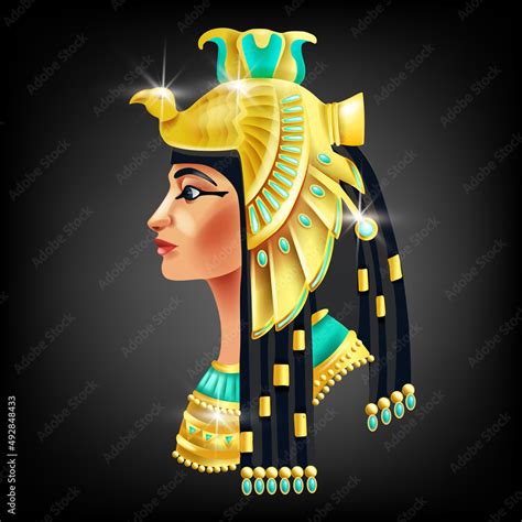 Vecteur Stock Cleopatra Face Egyptian Pharaoh Queen Ancient Goddess
