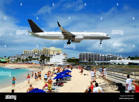 Airport Beach St Maarten Stock Photo Alamy